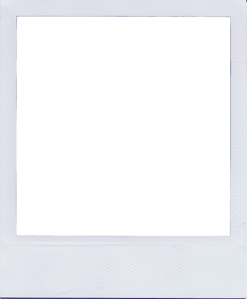 Polaroid frame with a classic white border and square cutout overlaying a transparent background for photos.