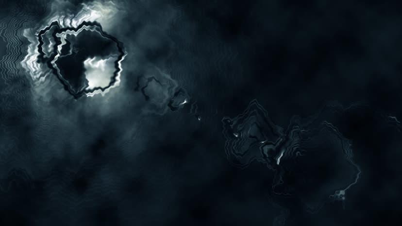 Obsidian smoke clouds swirl through a dark void while being pierced by intense white light and radiant glows.