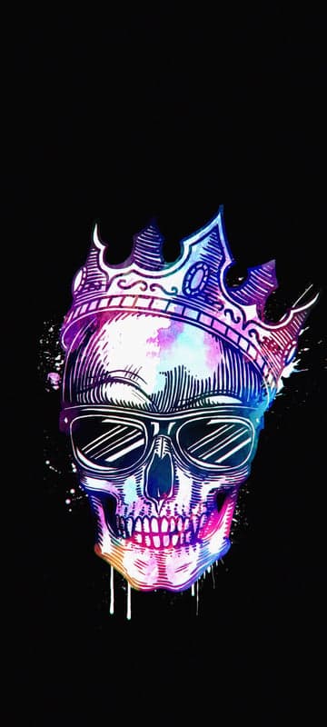 Vibrant Watercolor Skull with Crown and Sunglasses