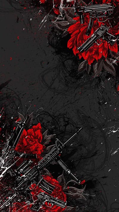Guns and Roses Dark Floral Art Wallpaper
