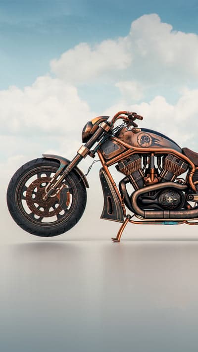 Steampunk Motorcycle Artfully Rendered Against a Cloudy Sky