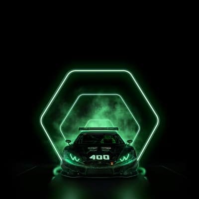 Futuristic Neon Sports Car in Hexagonal Tunnel