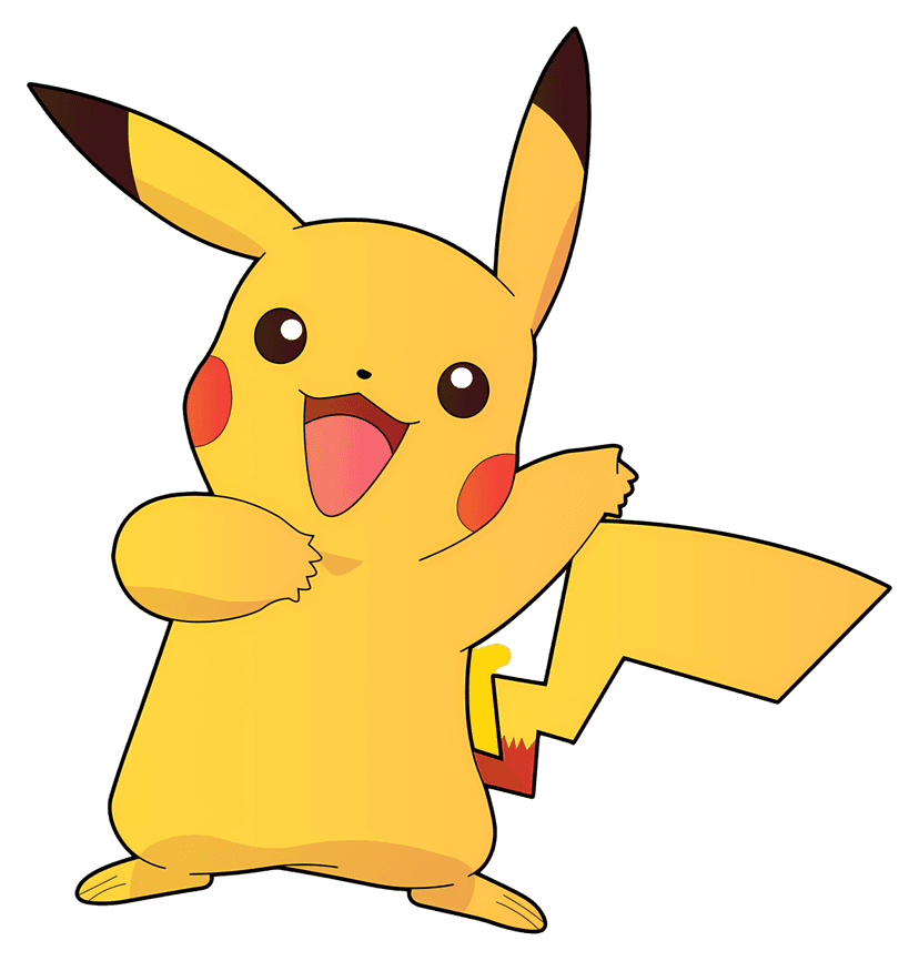 Pikachu electric creature vector illustration featuring raised arms, black-tipped ears, and red circular cheeks.