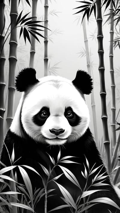 Panda in Bamboo Forest - Black and White Art