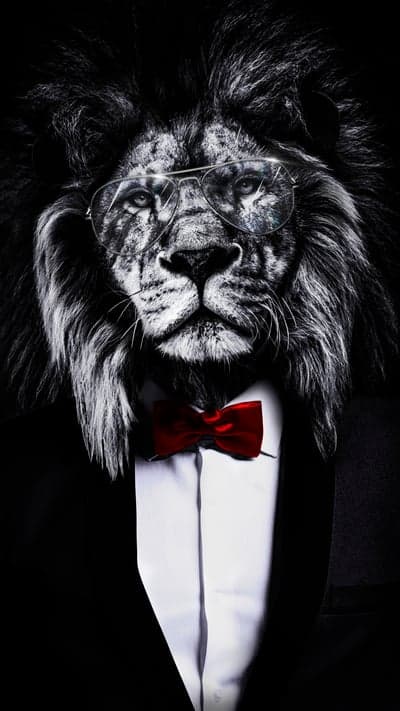 Stylish Lion in Tuxedo and Glasses