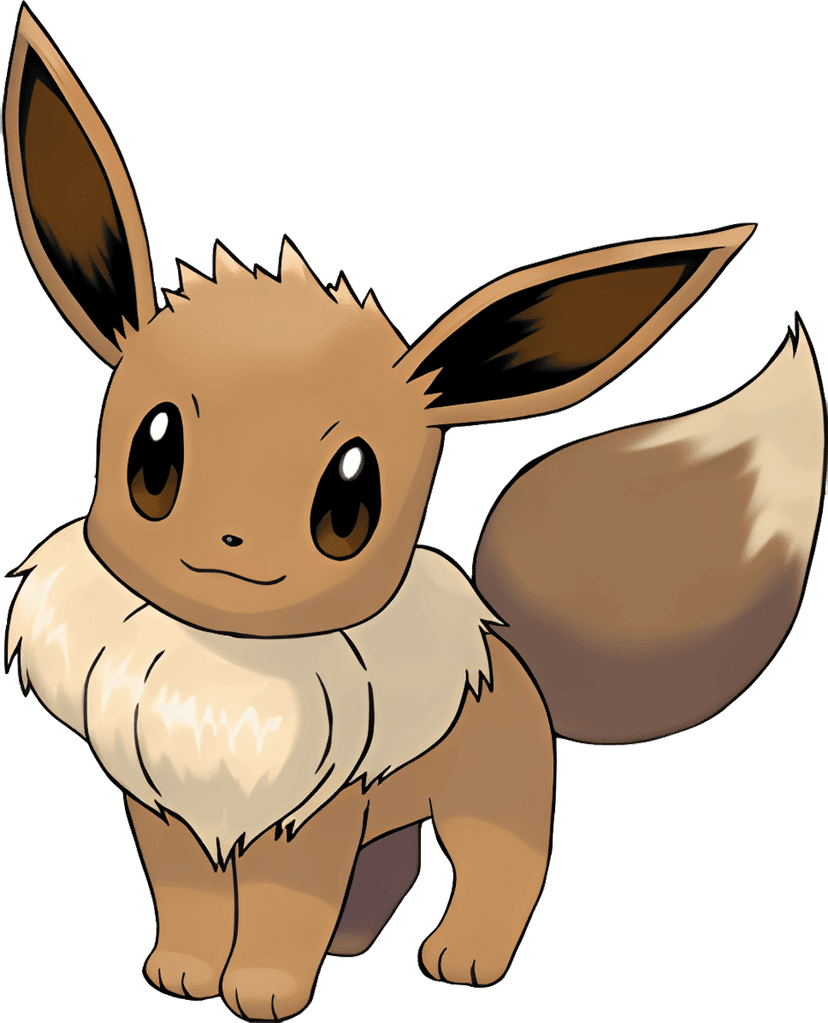 Eevee pokemon character illustration features a fluffy cream mane and large brown ears against a clear background.
