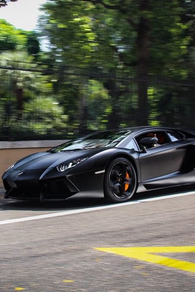 Matte Black Lamborghini Aventador Speeding on Track