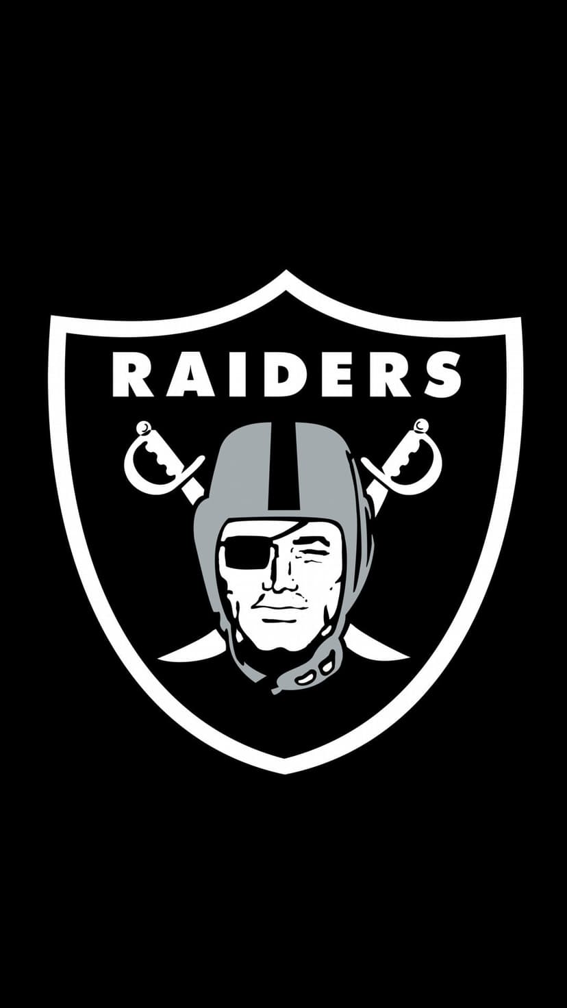 Las Vegas Raiders pirate logo with a silver helmet and crossed swords centered on a solid black background.
