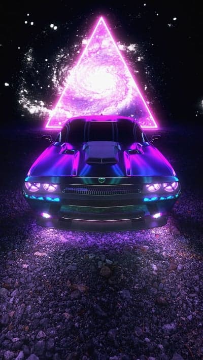 Neon Cyberpunk Vehicle Under Cosmic Triangle Phone Screen