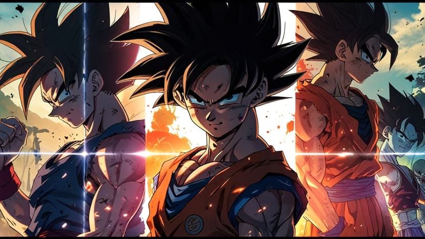 Goku channels intense energy auras while transitioning through his most powerful Super Saiyan forms in a montage.