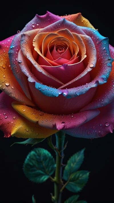 Rainbow Rose with Water Droplets