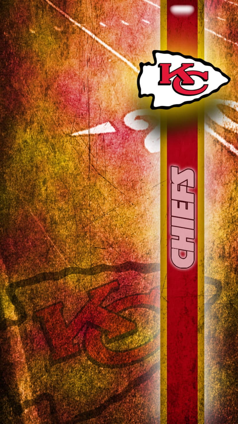Kansas City Chiefs logo centered on a distressed red background with white football field yardage markings.