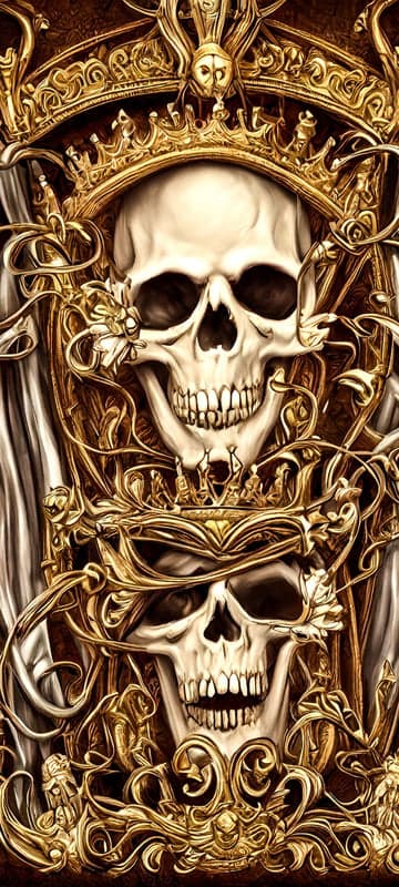 Ornate Gold Skulls Regal Baroque Macabre Art