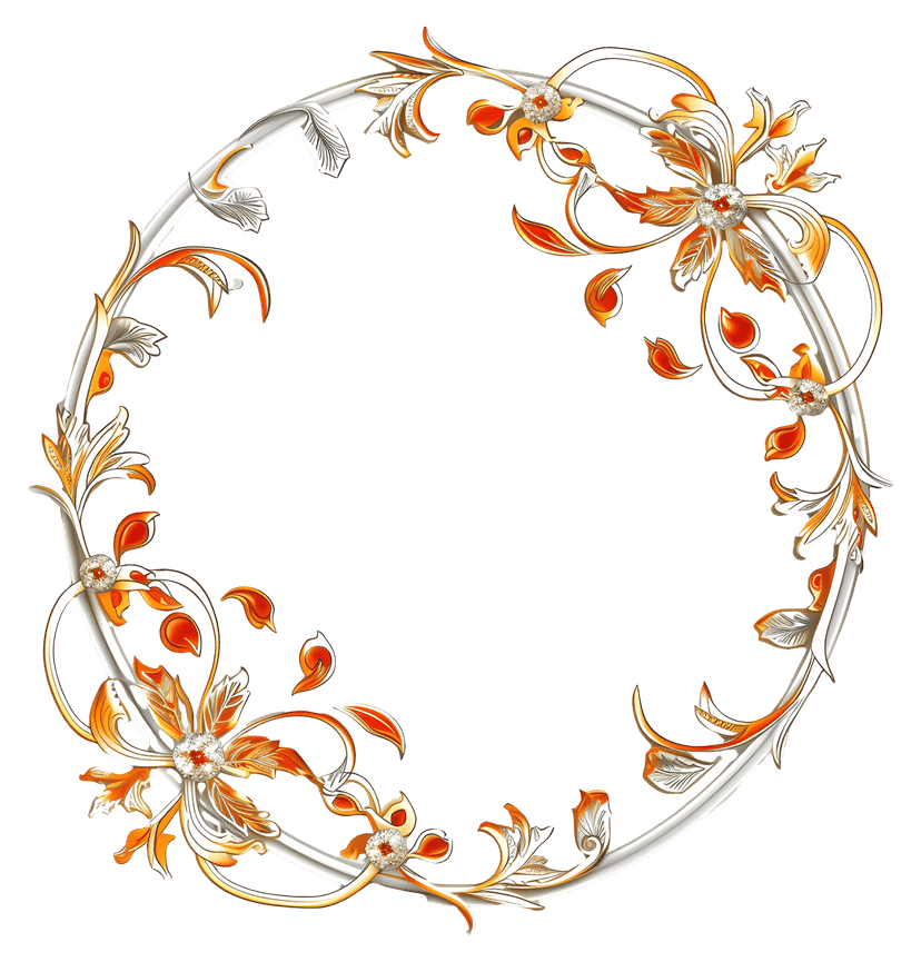 Ornate gold frame with intricate baroque filigree patterns and realistic metallic shadows on a clear background.