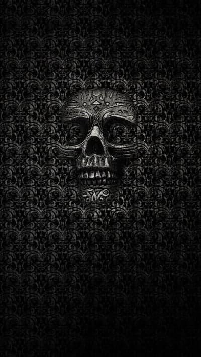 Intricate Silver Skull on Black Baroque Phone Background