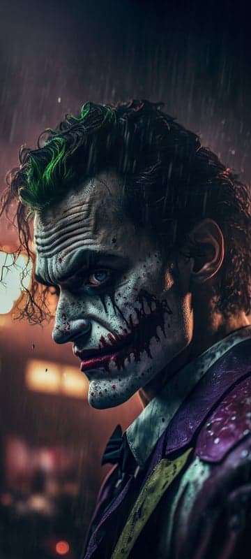 Joker in the Rain: Intense Portrait