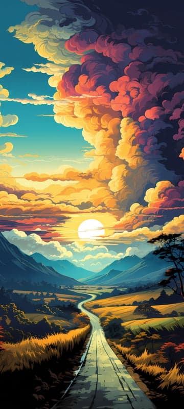 Vibrant Sunset Over Mountain Valley Road