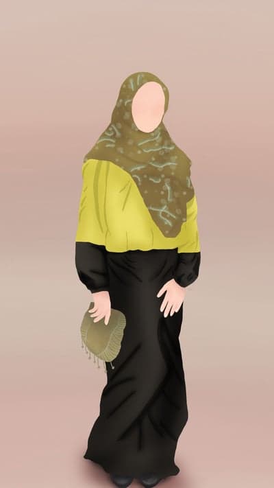 Woman in Yellow and Black Hijab Dress Holding Purse