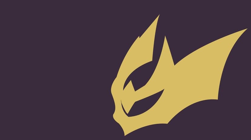 Sharp golden stylized mask icon centered on a solid dark plum purple background with high contrast.
