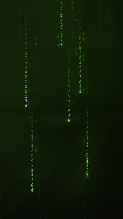 Green Matrix Code Falling Down Screen Background