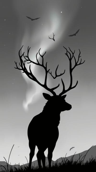 Mystic Northern Lights Deer Silhouette Mobile Background