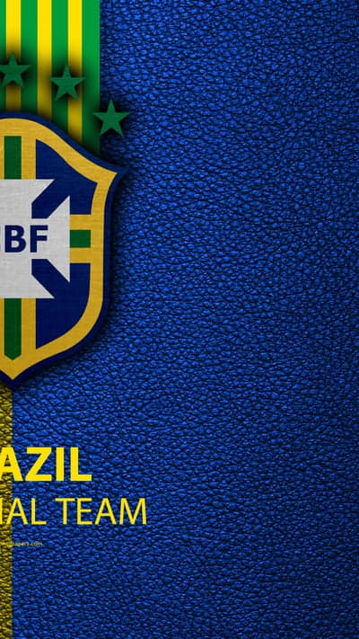 Brazil National Soccer Crest Blue Leather Mobile Background