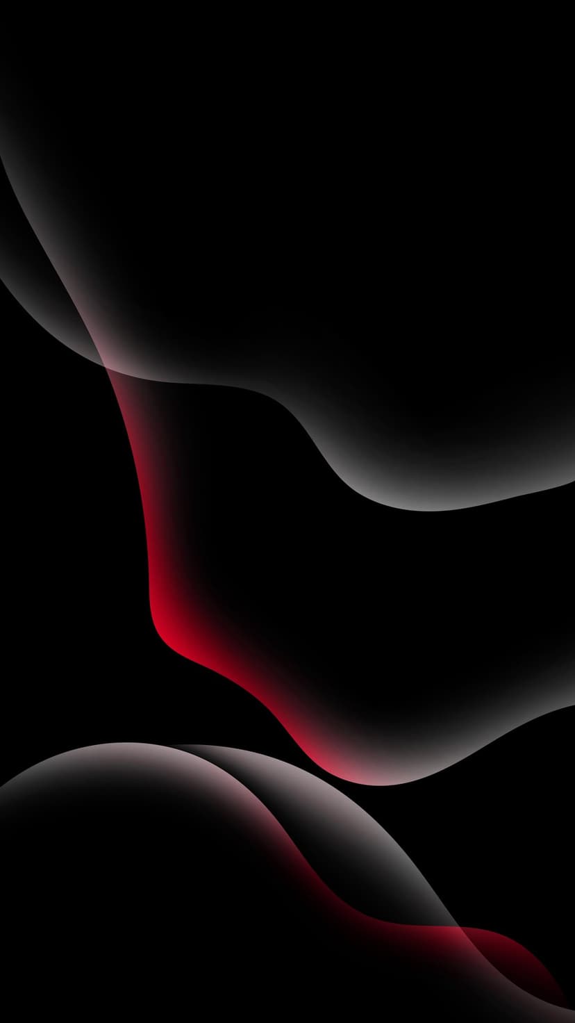 Crimson light waves and smoky grey arcs weave together on a dark surface, creating a sense of fluid movement.