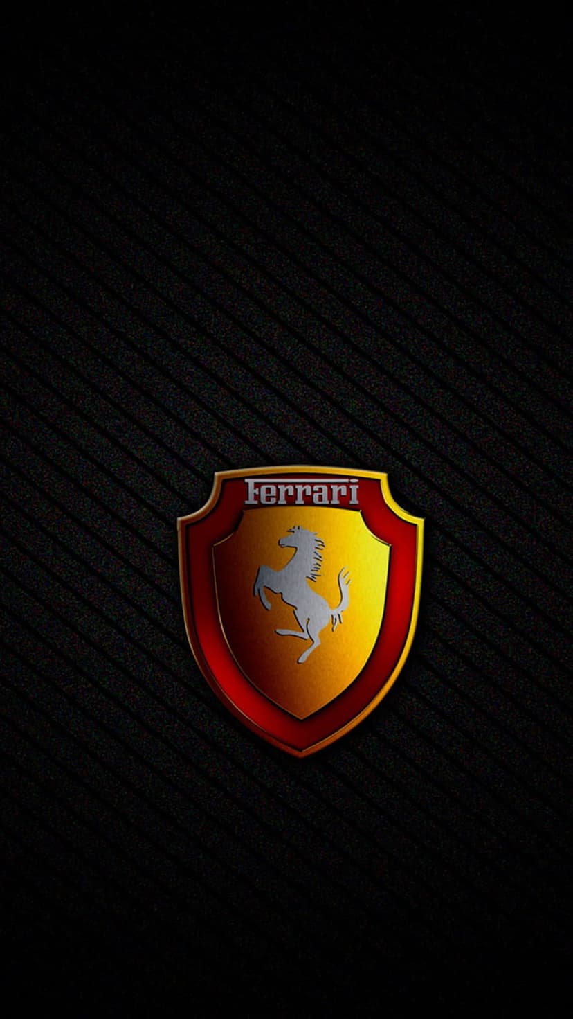 Silver prancing horse emblem on a yellow shield with red trim against a dark grainy textured background.