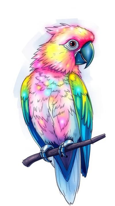 Colorful Artistic Parrot Perched on a Branch