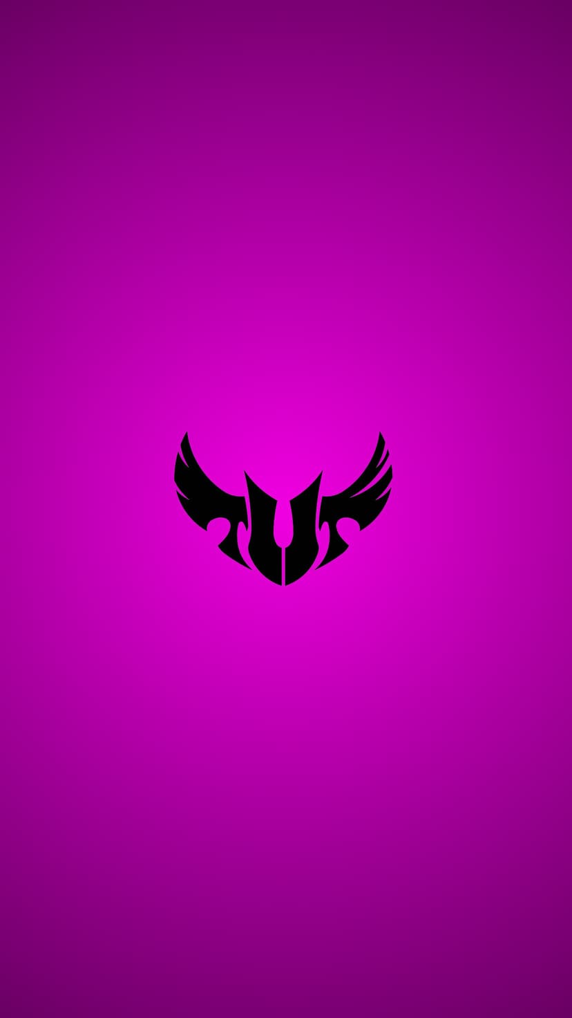 Black TUF Gaming wing emblem centered on a saturated magenta backdrop with a clean and minimalist aesthetic.