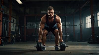 Muscular Man Deadlifting in Gritty Gym