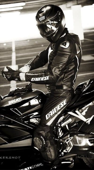 Monochrome Ducati Biker Portrait for Mobile Wallpaper
