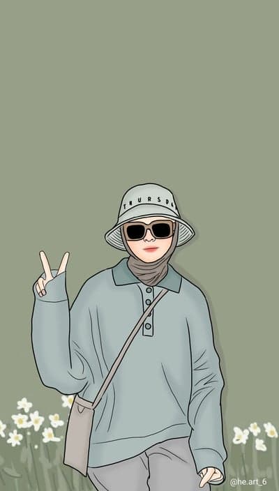 Fashionable Hijabi in Bucket Hat Poses Peace Sign