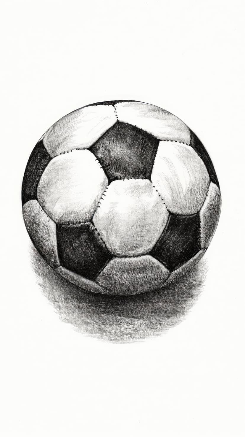 Soccer ball with black and white hexagonal panels and visible stitching resting on a plain white background.