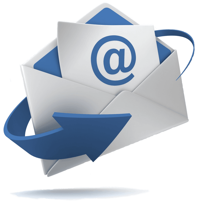 Blue envelope email icon featuring sharp edges and a centered paper fold layout on a transparent background.