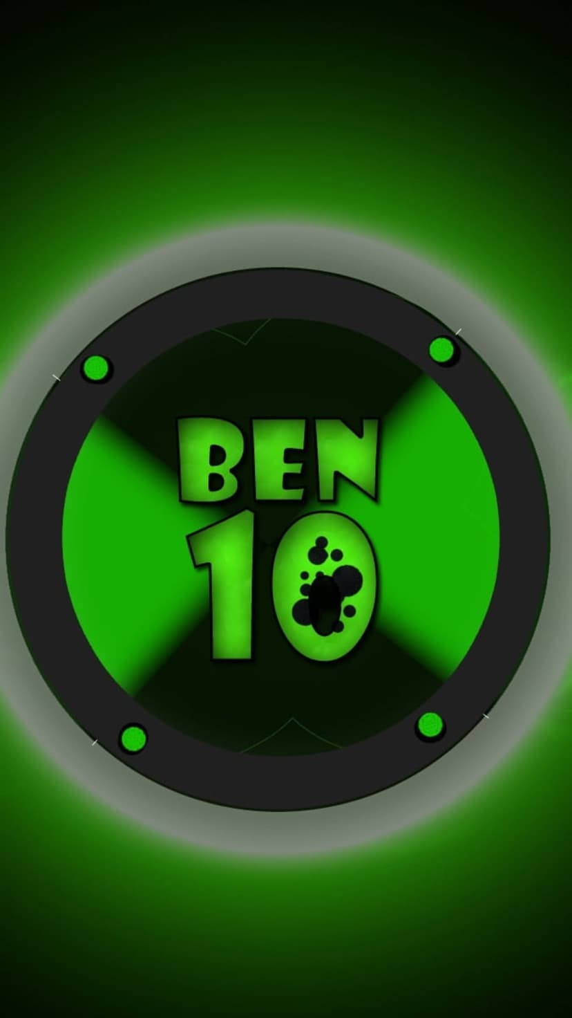 Ben 10 Omnitrix logo with a green hourglass symbol and glowing halo effect on a dark, radiating background.