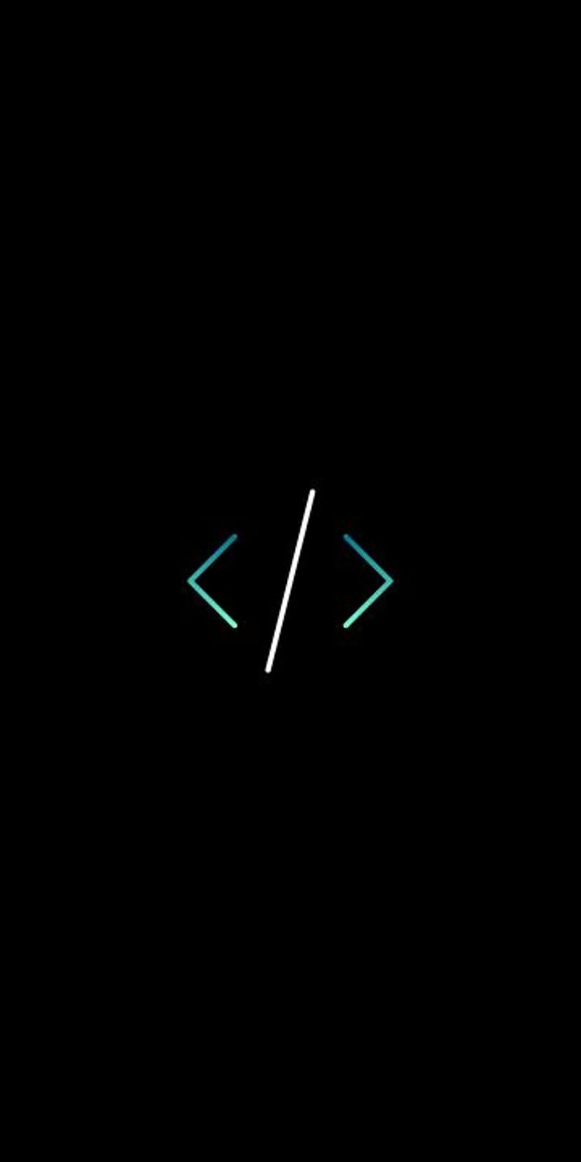 Teal and white coding brackets with a forward slash centered on a solid black background for a clean tech look.