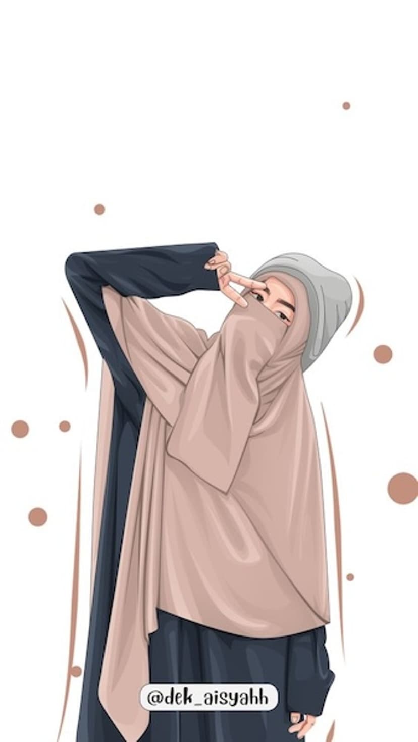 Muslim woman in a navy blue niqab peeking through her fingers with beige fabric folds in the background.