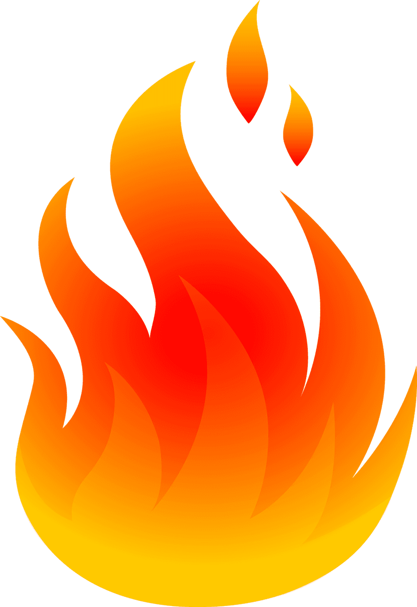 Yellow flame icon with smooth orange gradients and a sharp vector outline isolated on a transparent background.
