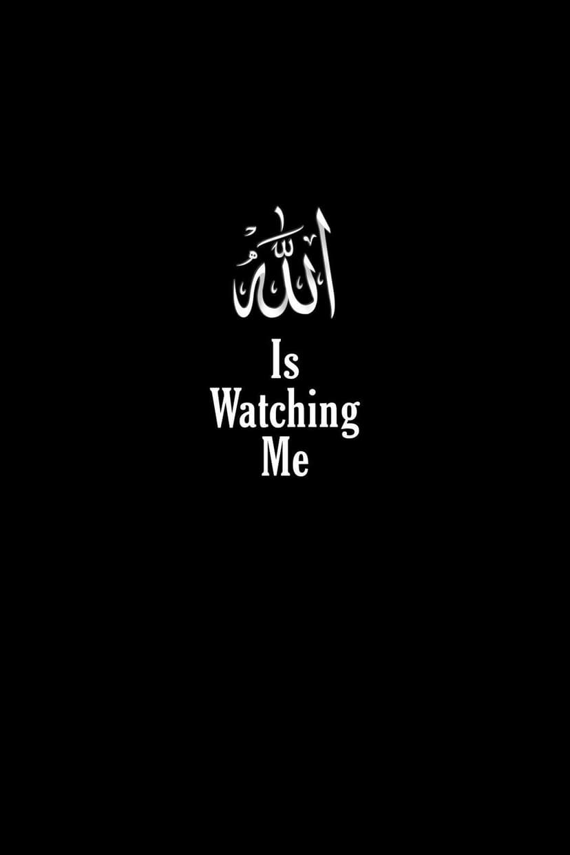 White Arabic Allah calligraphy and sans-serif English text centered vertically on a solid matte black background.