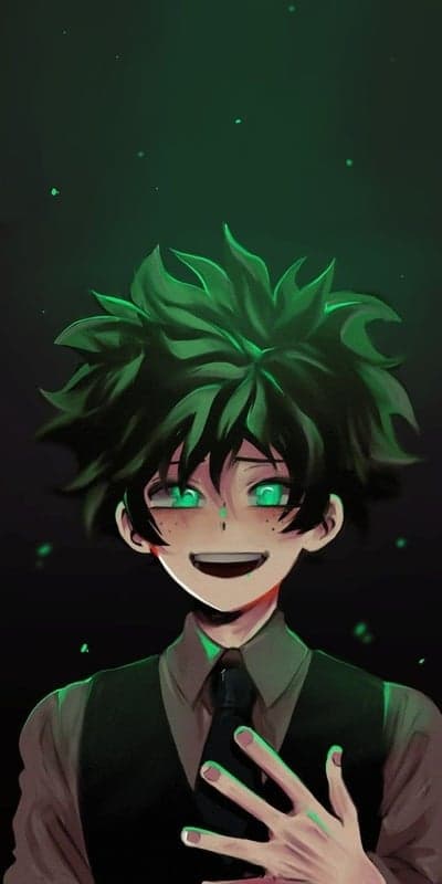 Anime boy with green hair and glowing eyes