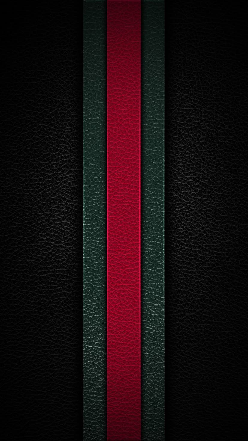 Green and red vertical stripes centered over a rich black pebbled leather texture for a mobile lock screen.