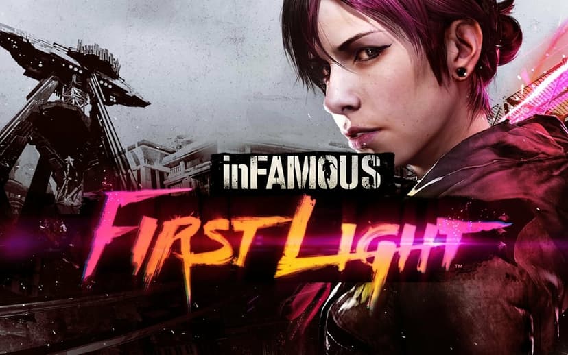 Abigail Walker with neon hair streaks stares intensely against a desaturated urban city backdrop with glowing lights.