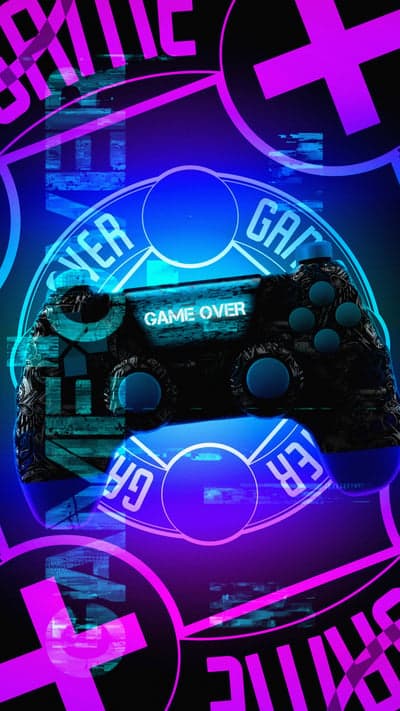 Neon Glitch Game Over Controller Phone Background