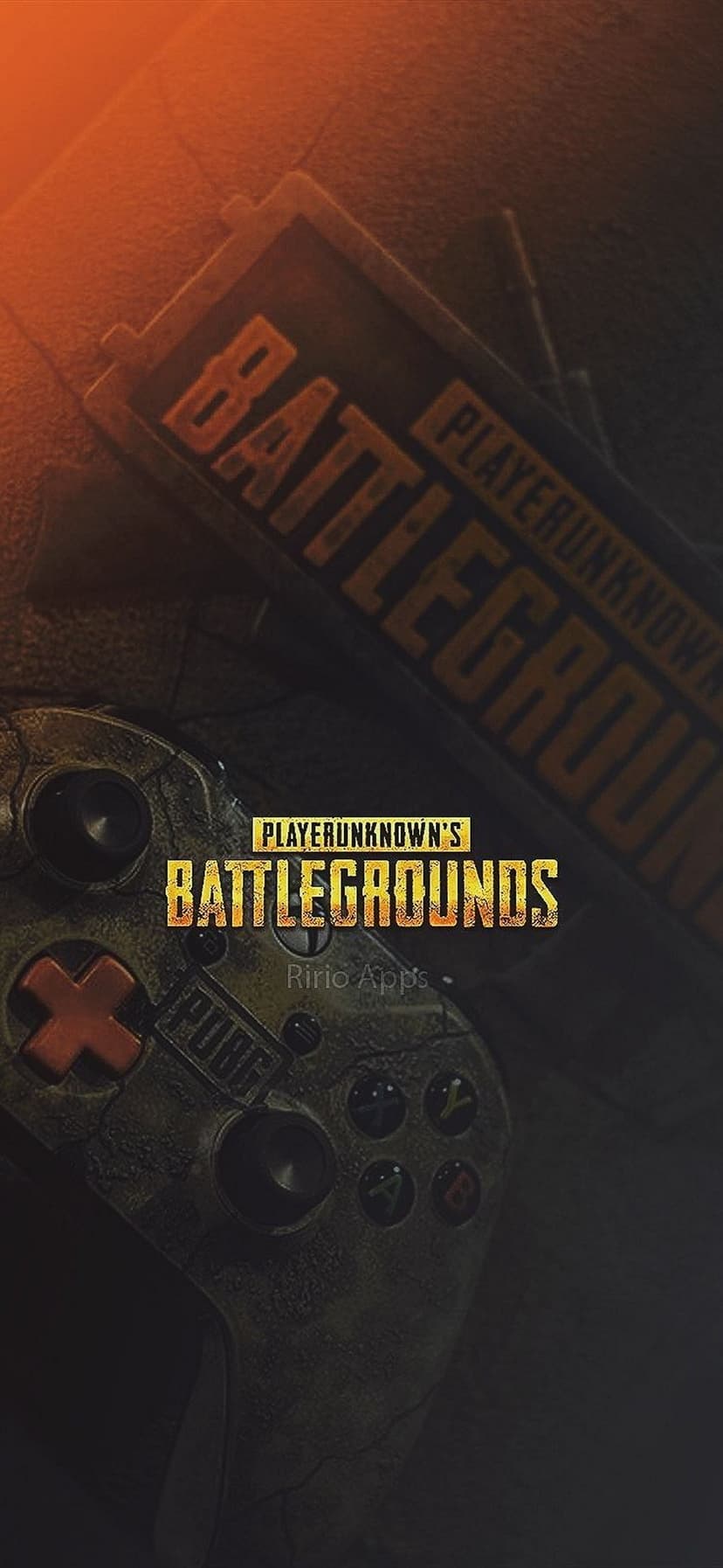 Distressed game controller and yellow PUBG logo on a dark, textured surface with tactical cinematic lighting.