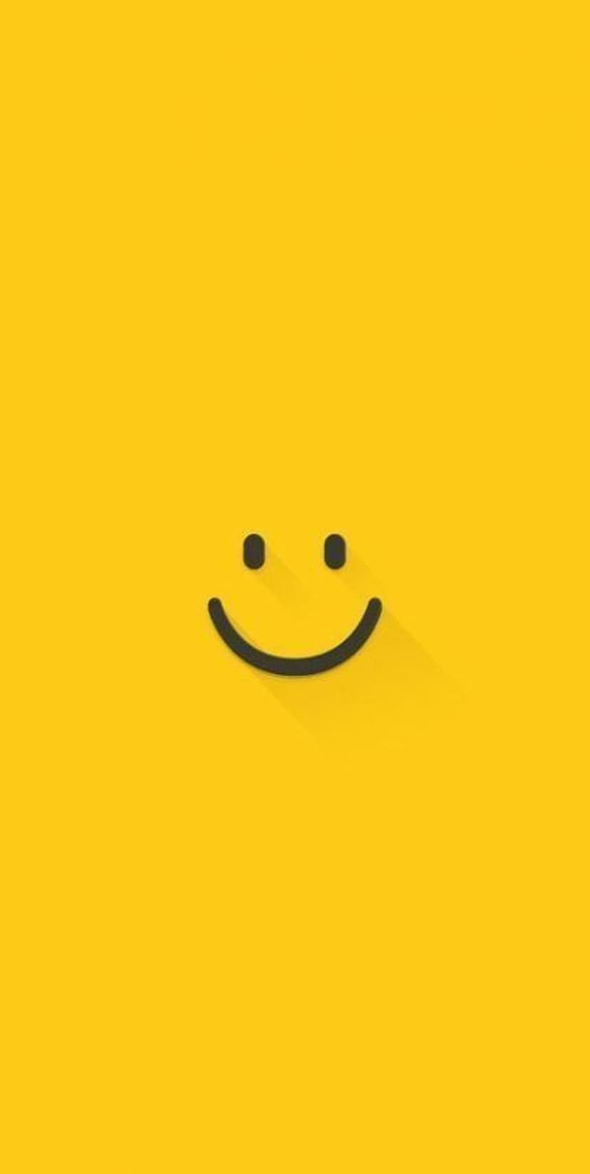 Black minimalist smiley face icon with a soft drop shadow centered on a solid bright yellow phone background.