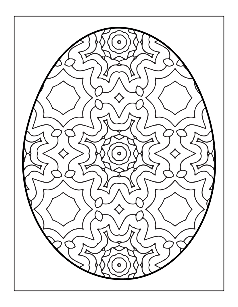 Symmetrical black white mandala features hexagonal patterns and radiating floral linework on a plain background.