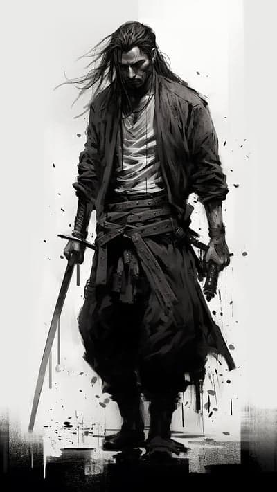 Sullen Samurai Warrior Ink Art Mobile Wallpaper