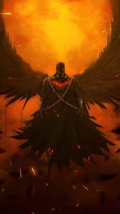 Dark Angel Batman in Fiery Skies