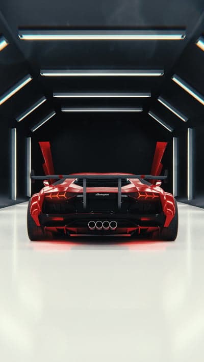 Red Lamborghini Aventador in Futuristic Garage